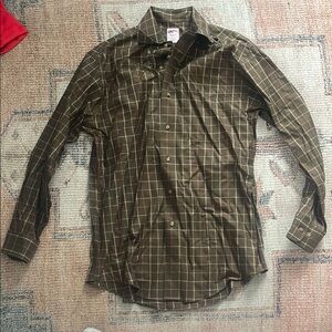 Brooks Brothers Men's Green / Brown Checkered Shirt (size small)